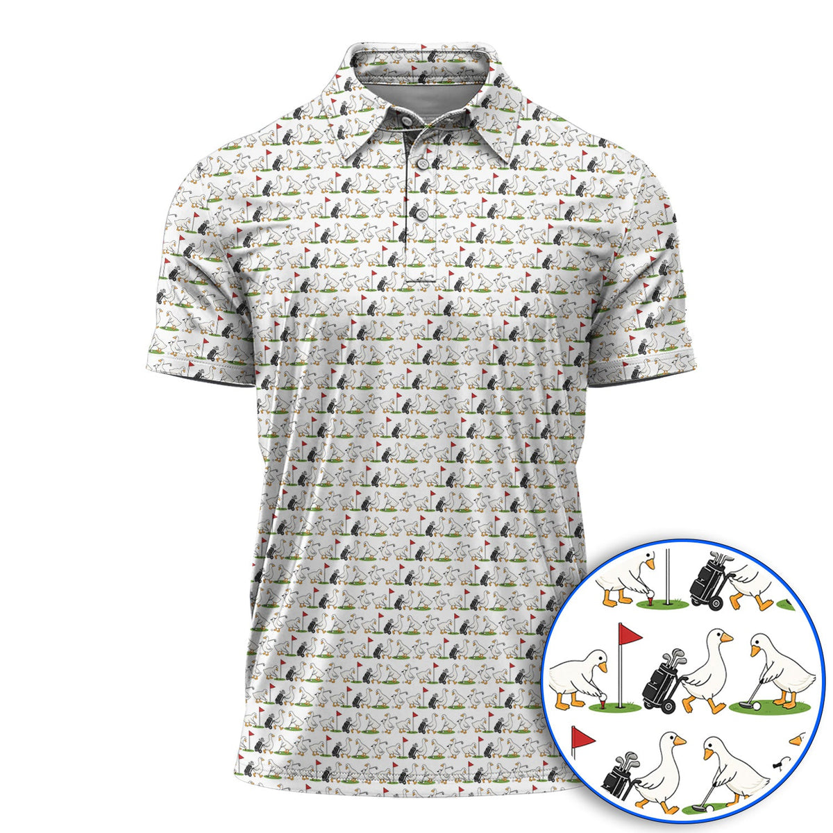 Cute Goose Golf Pattern Polos, Goose Golf Shirt, Crazy Golf Gift for Golfers
