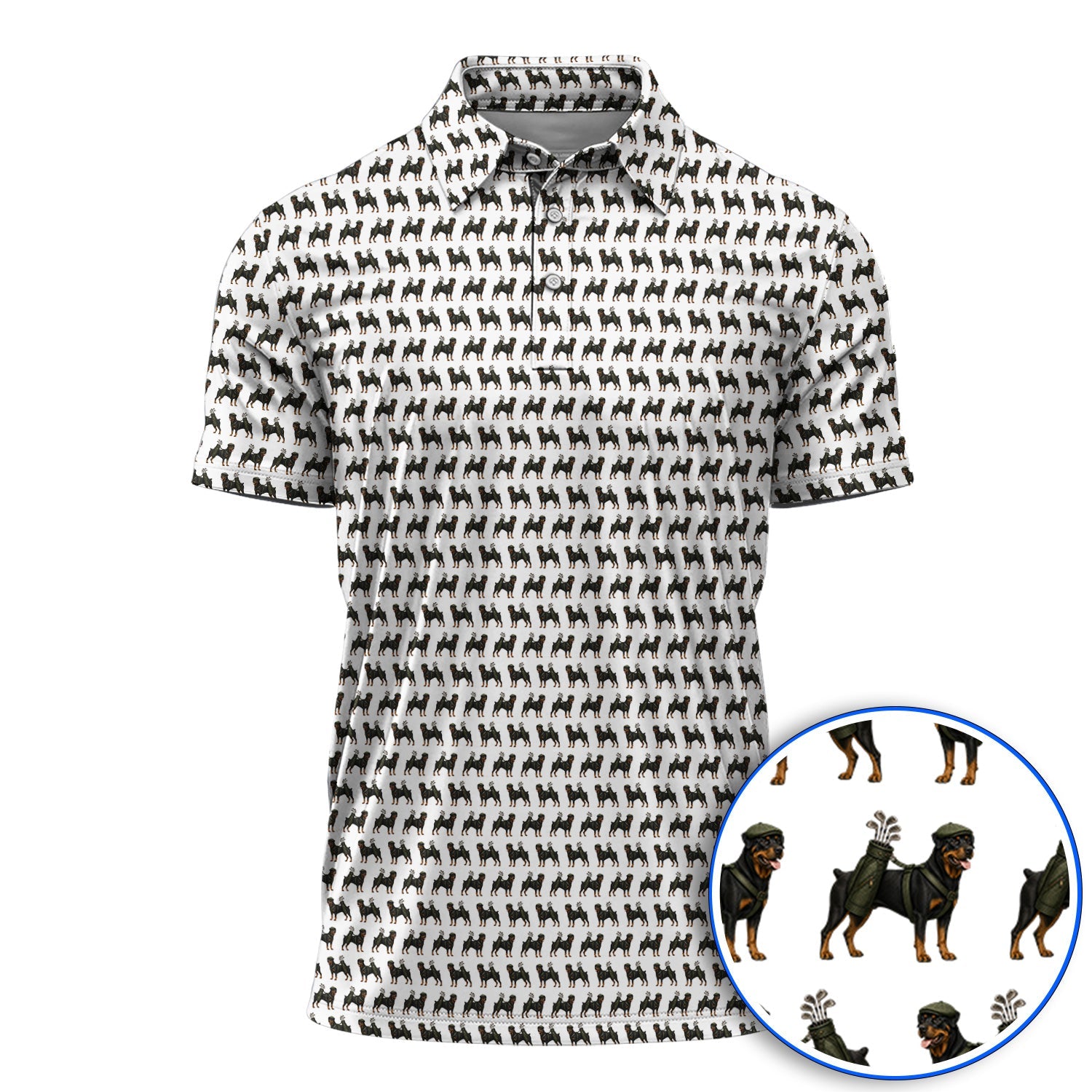 Rottweiler Golf Shirt, Rottweiler Dog Golf Pattern Polos, Crazy Golf Gift For Golfer