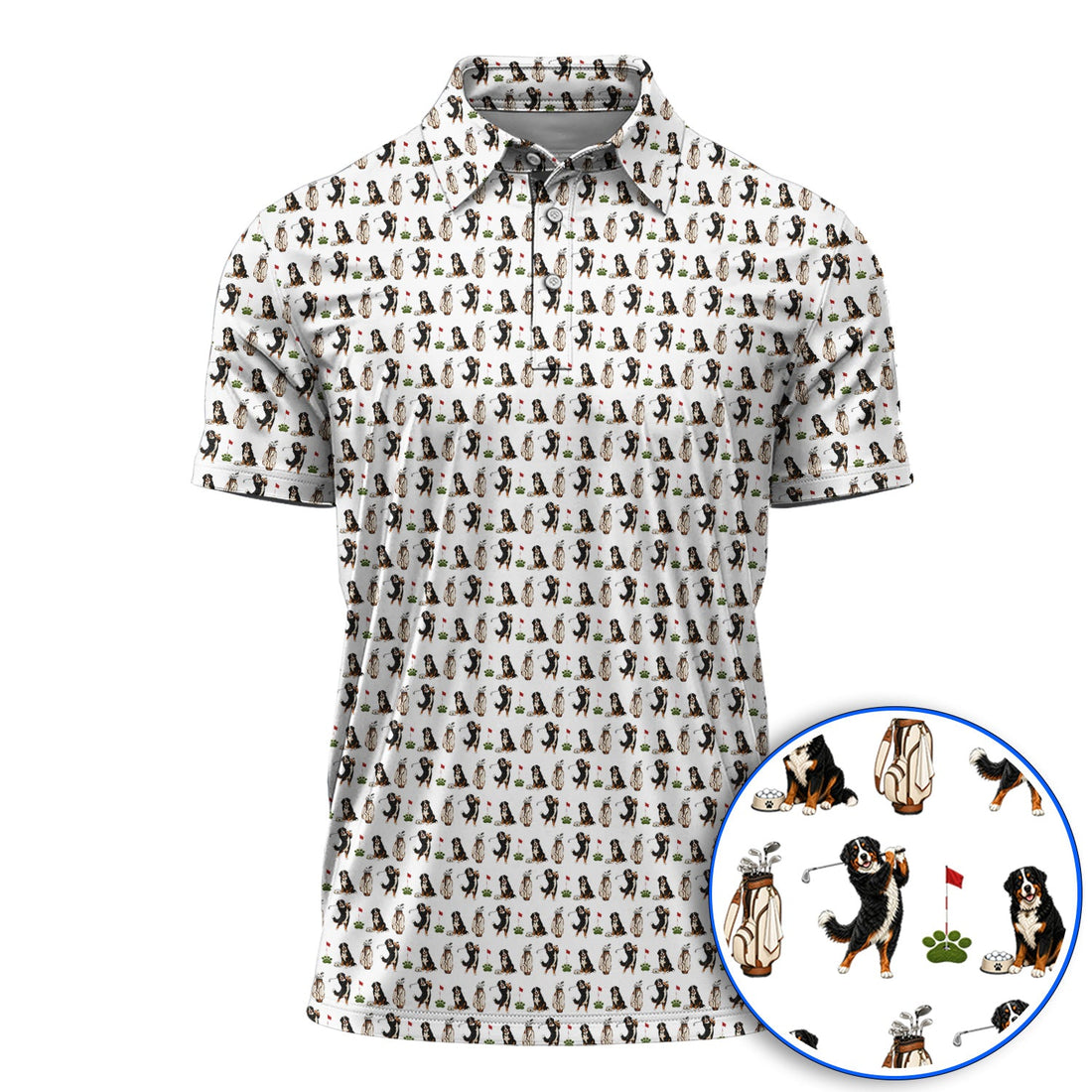 Bernese Mountain Dog Golf Pattern Polos, Bernese Golf Shirt, Dog Lover Golf Gift