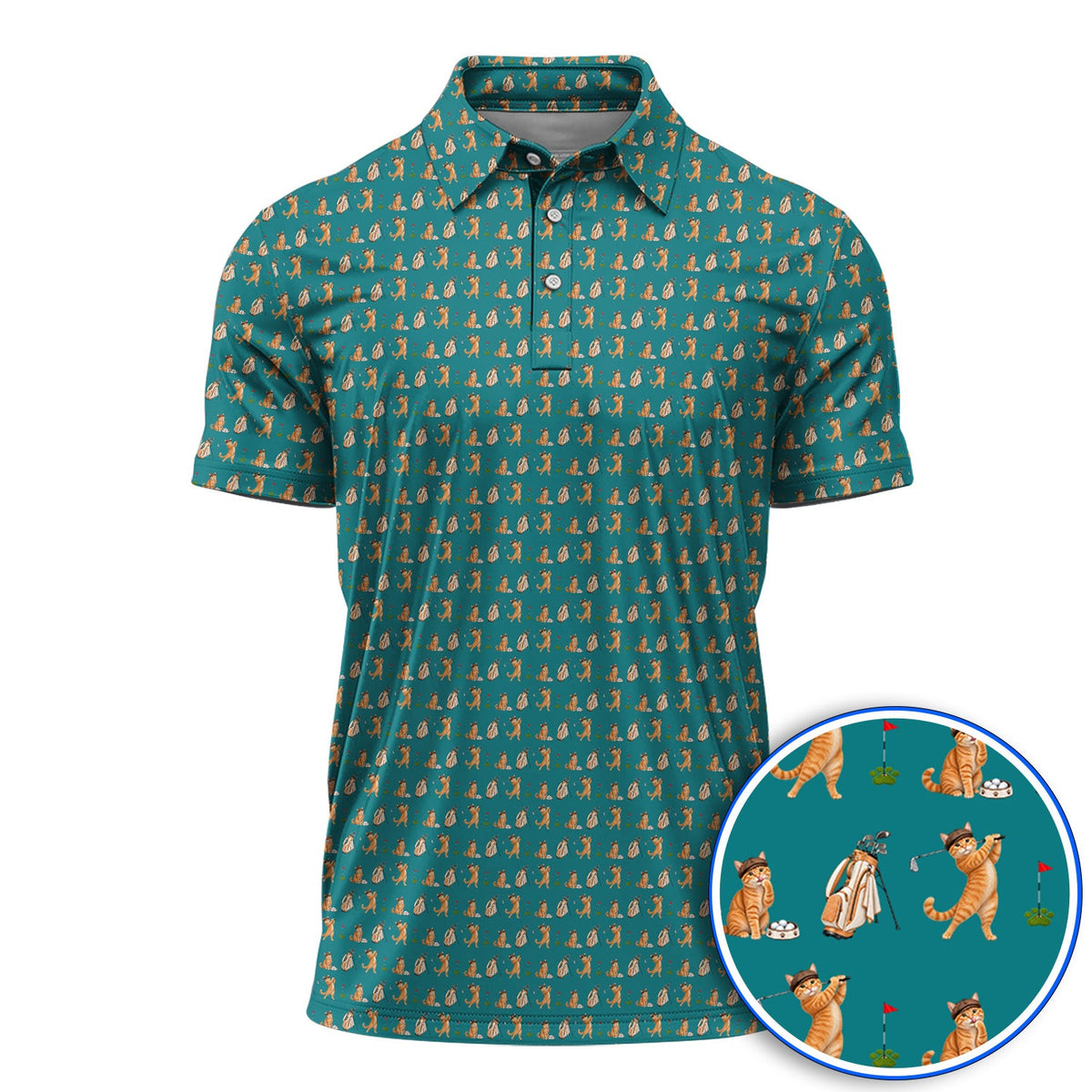 Crazy Orange Cat Golf Shirt, Ginger Cat Playing Golf Pattern Golf Polos, Unique Golf Gift for Cat Lovers
