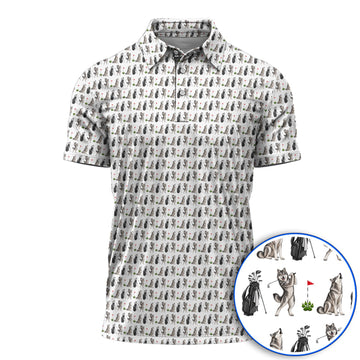 Wolf Golf Polos, Funny Wolf Golf Pattern Shirt, Wildlife Lover Golf Gift for Golfer