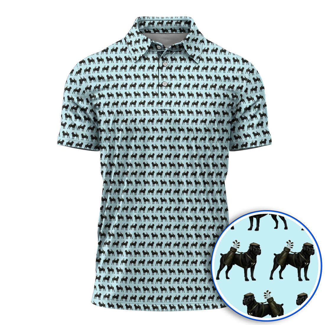 Cane Corso Pattern Golf Polos, Black Cane Corso Golf Shirt for Dog Lovers, Crazy Golf Gift for Golfers