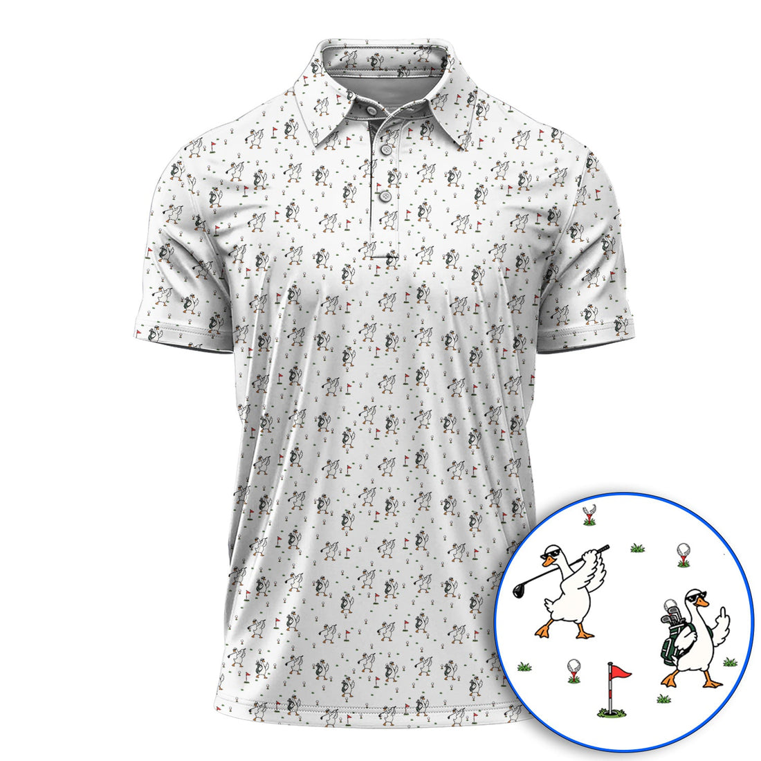 Crazy Goose Golf Shirt, Goose Golf Pattern Polos, Unique Golf Gift for Golfers