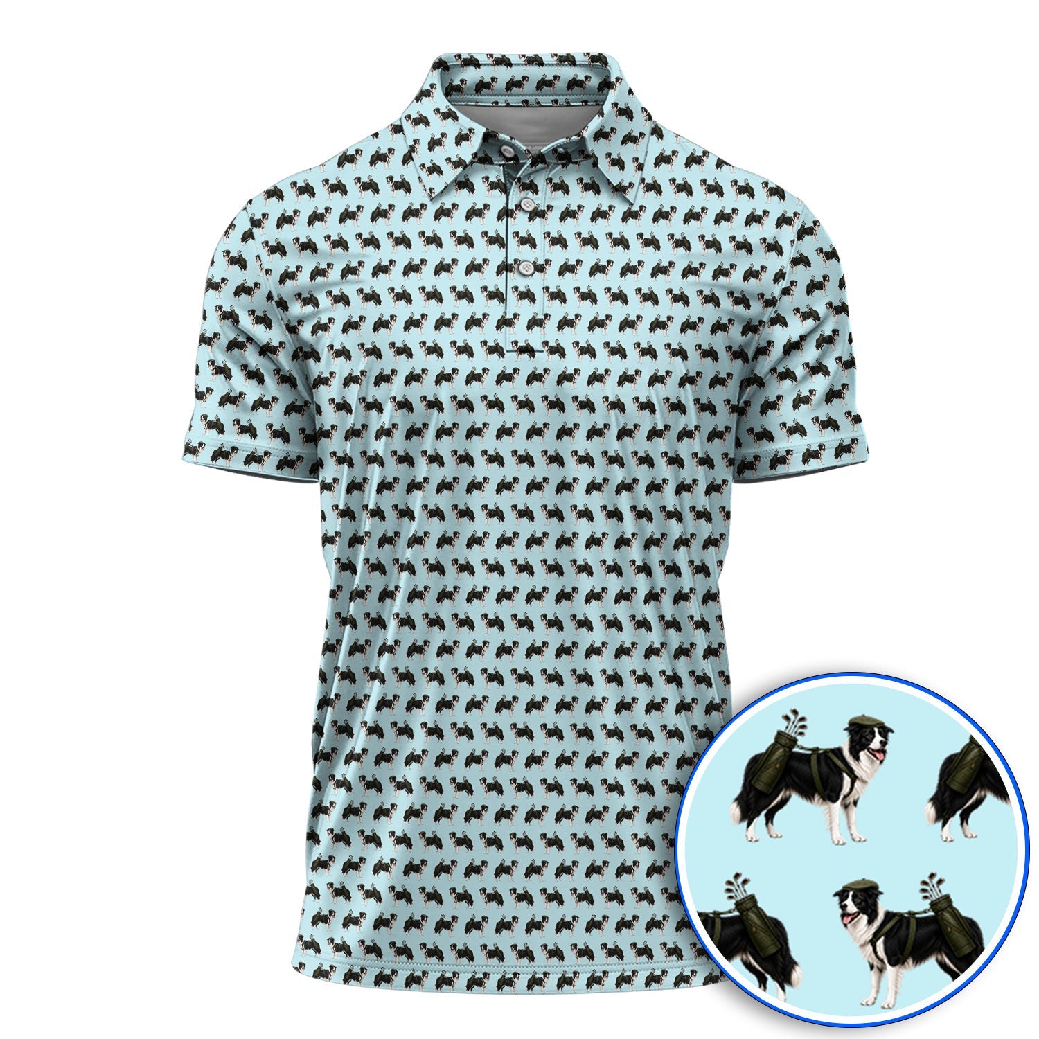Funny Border Collie Golf Polos, Border Collie Pattern Golf Shirt for Golfer, Dog Lovers Golf Gift