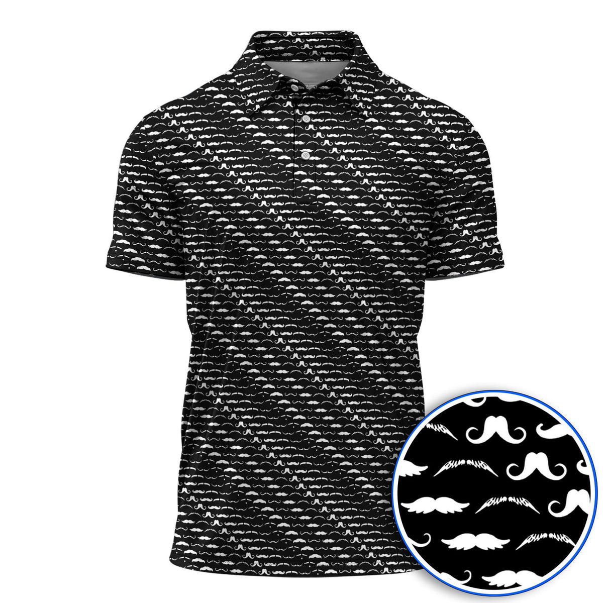 Funny Mustache Golf Polos, Movember Pattern Golf Shirt, Golf Gift for Golfers