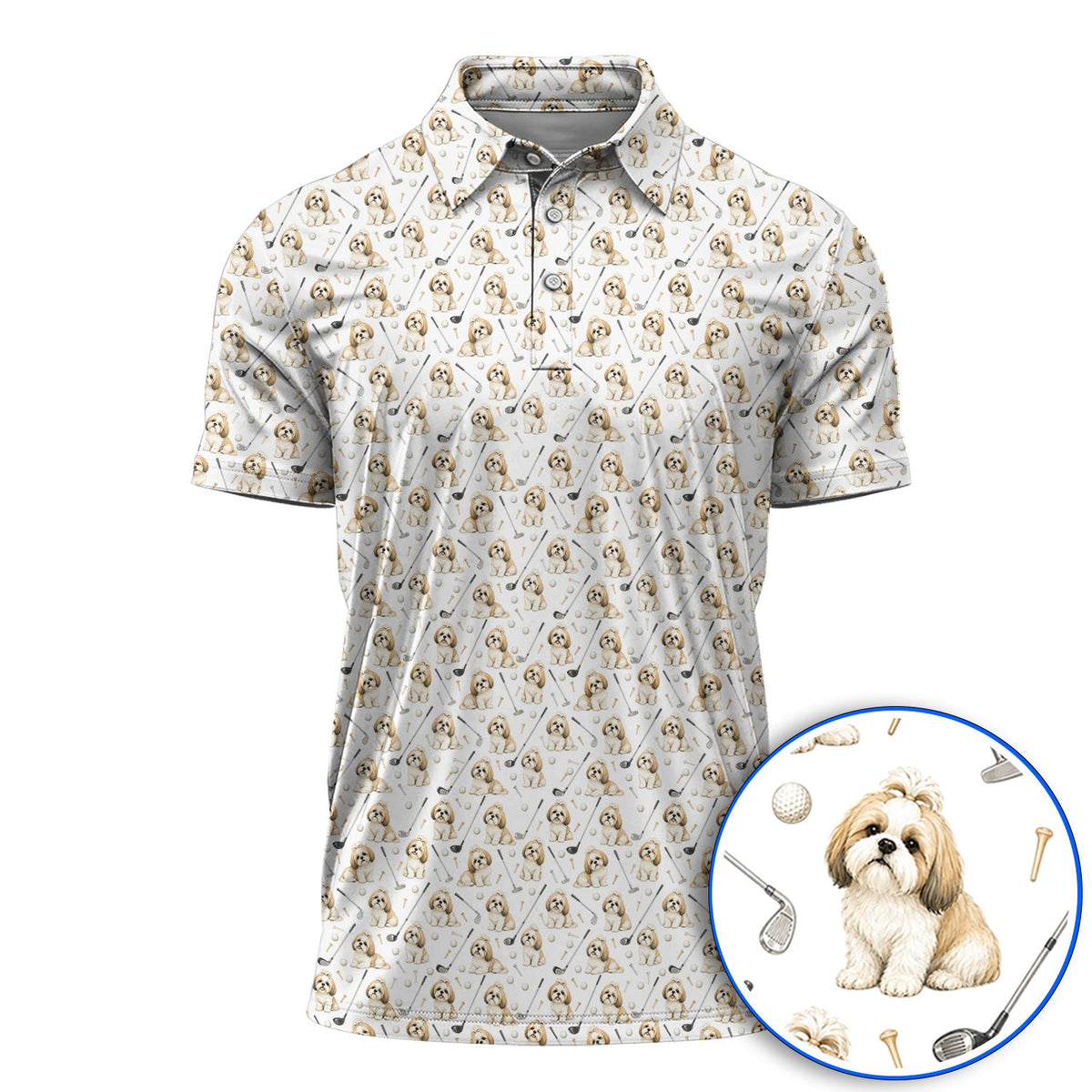 Shih Tzu Golf Shirt, Cute Shih Tzu Pattern Golf Polos, Crazy Golf Gift For Golfer