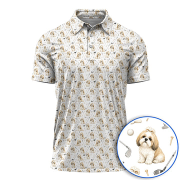 Shih Tzu Golf Shirt, Cute Shih Tzu Pattern Golf Polos, Crazy Golf Gift For Golfer