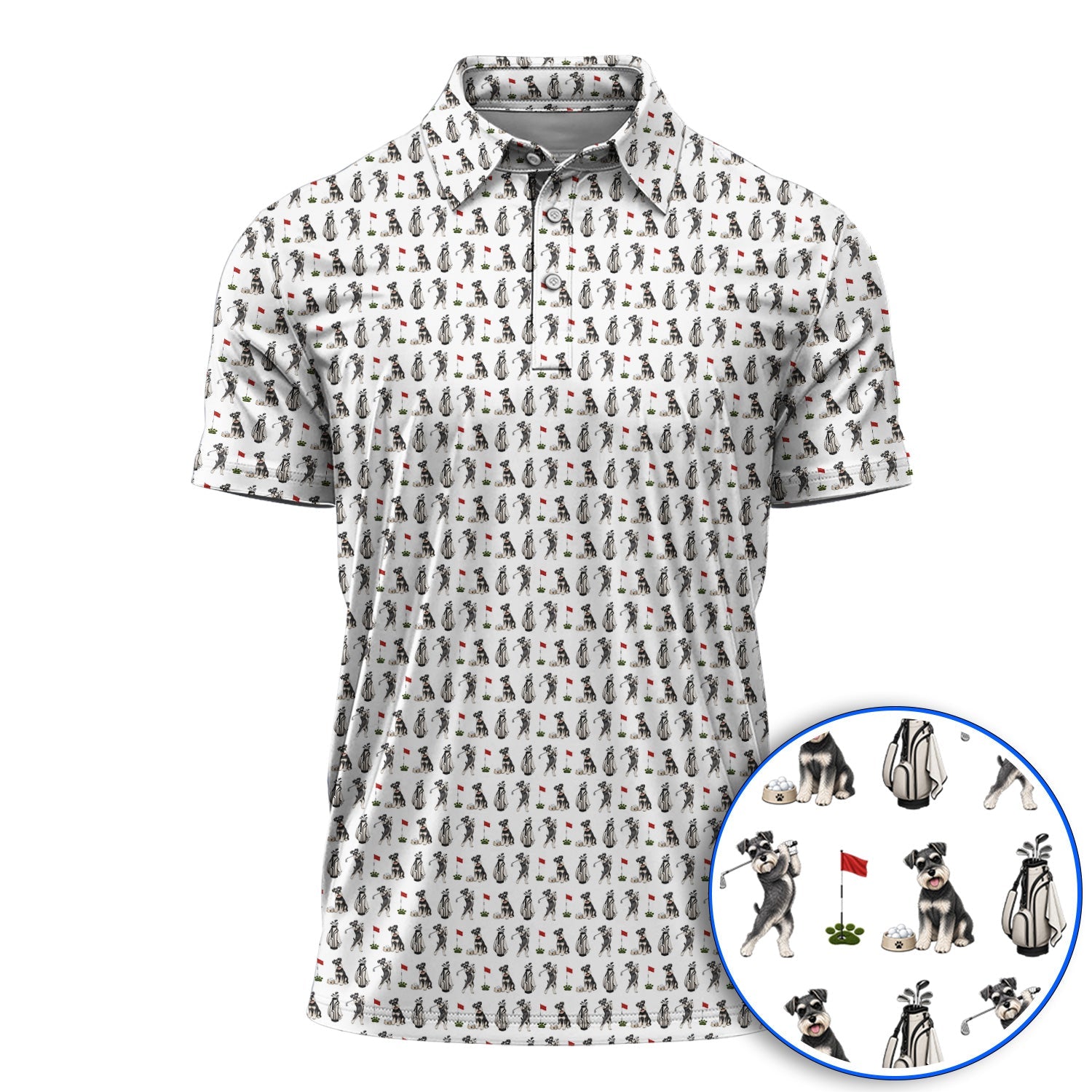 Funny Miniature Schnauzer Golf Shirt, Schnauzer Pattern Golf Polos, Gift For Golf Lovers