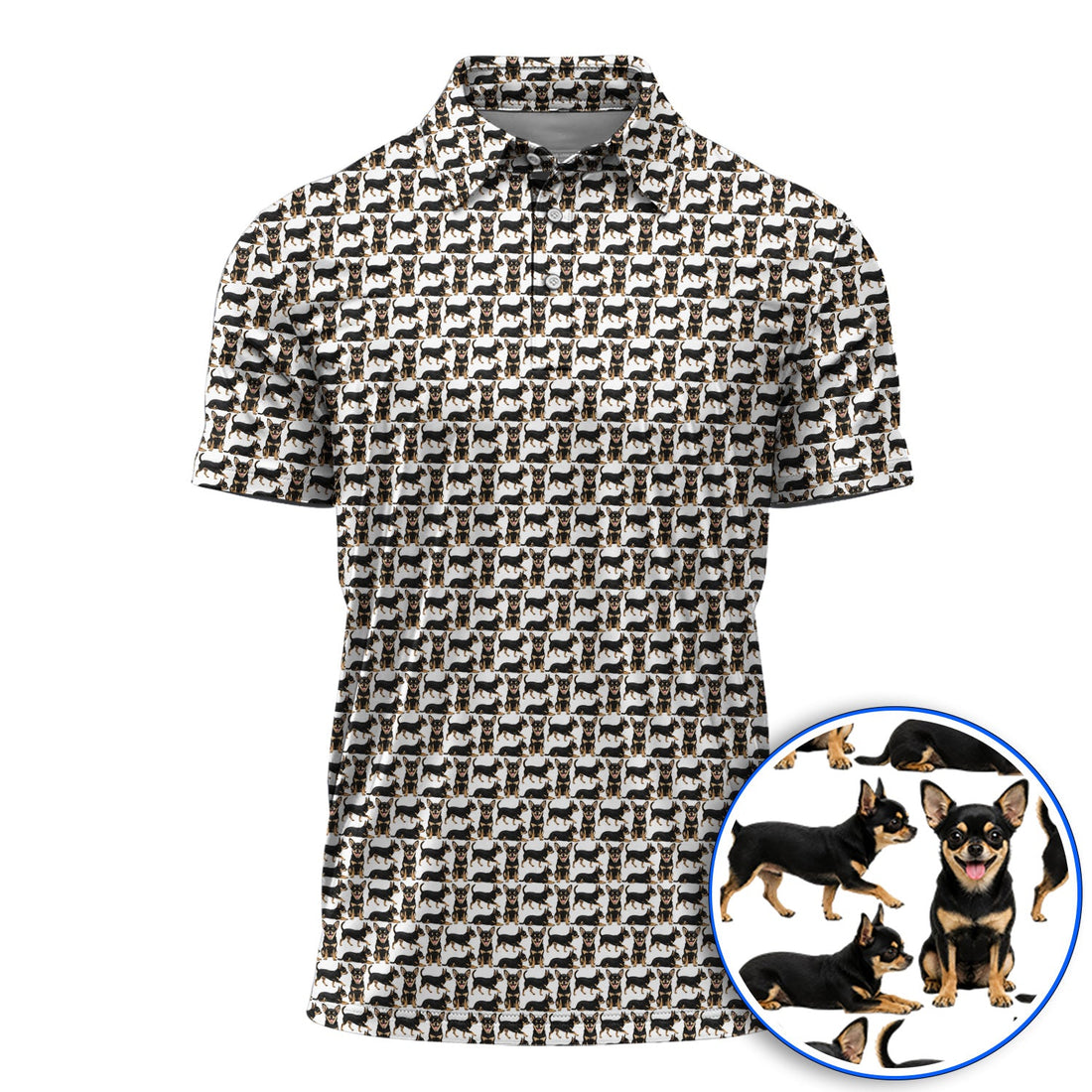 Funny Black Chihuahua Golf Shirt, Cute Chihuahua Golf Pattern Polos, Dog Lovers Golf Gift For Golfer