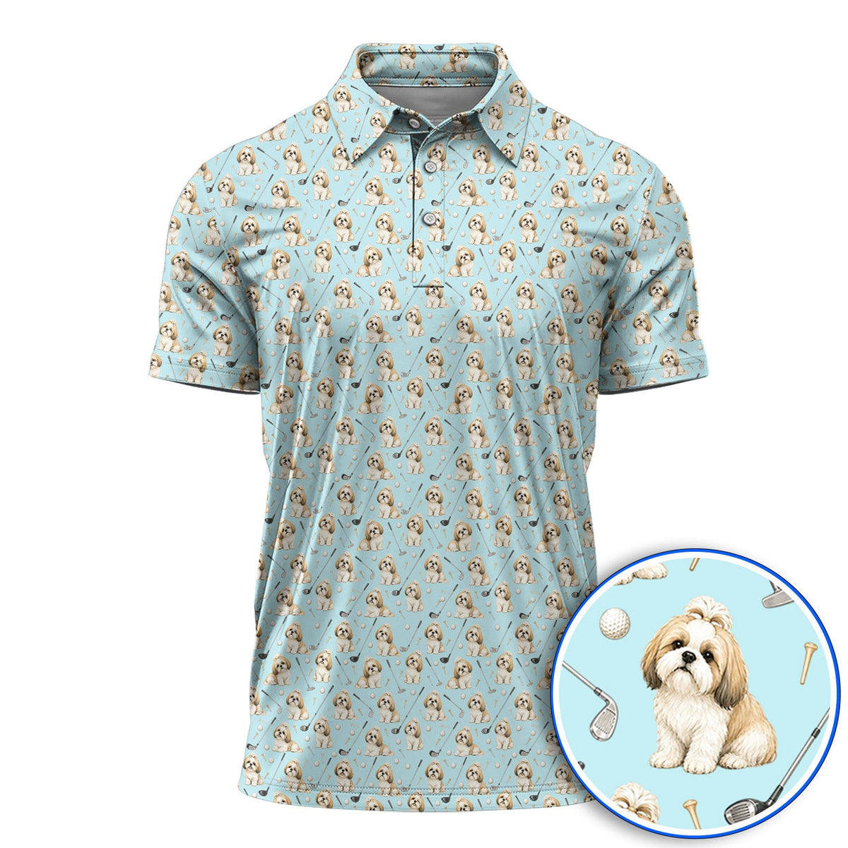 Shih Tzu Golf Shirt, Cute Shih Tzu Pattern Golf Polos, Crazy Golf Gift For Golfer