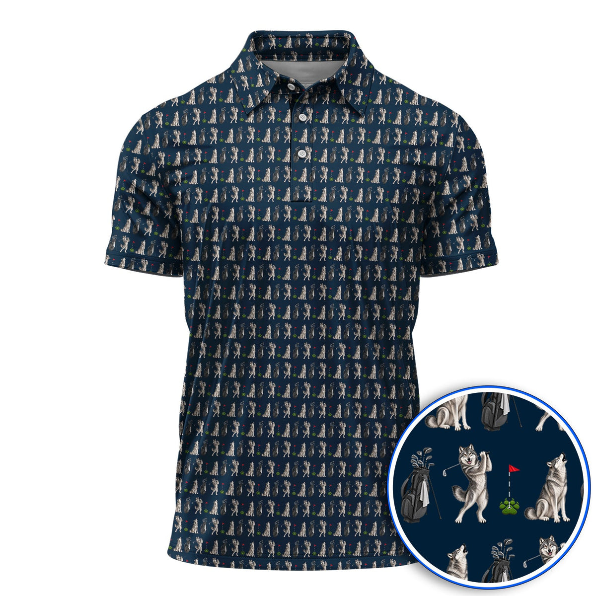 Wolf Golf Polos, Funny Wolf Golf Pattern Shirt, Wildlife Lover Golf Gift for Golfer