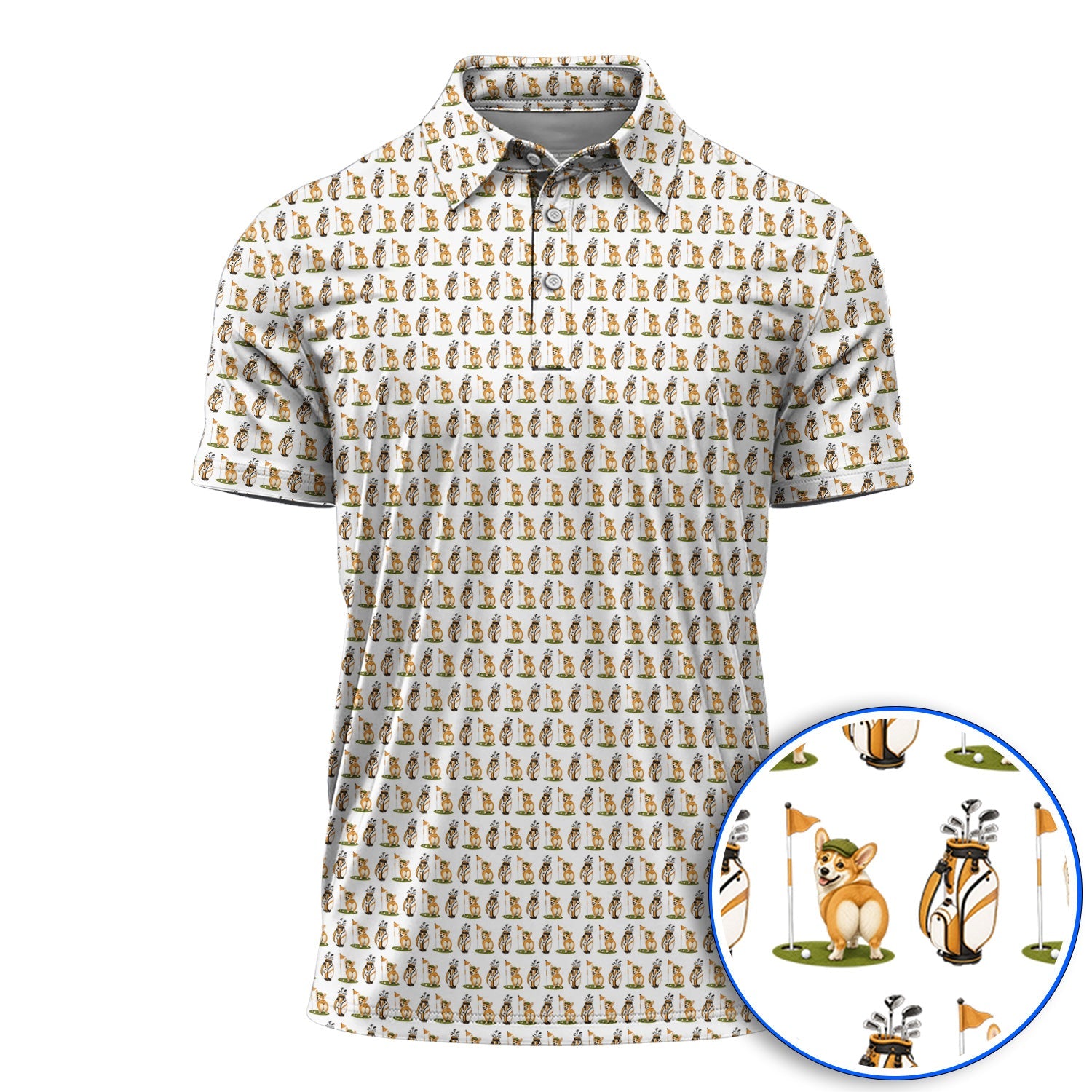 Funny Corgi Golf Polos, Corgi Pattern Golf Shirt, Golf Gift For Golfer