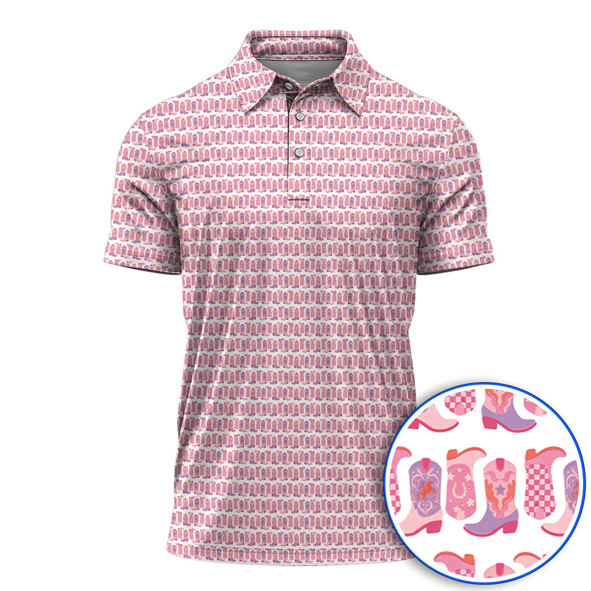 Pink Cowgirl Golf Polos, Western Cowboy Boots Pattern Golf Shirt, Crazy Golf Gift For Golfers