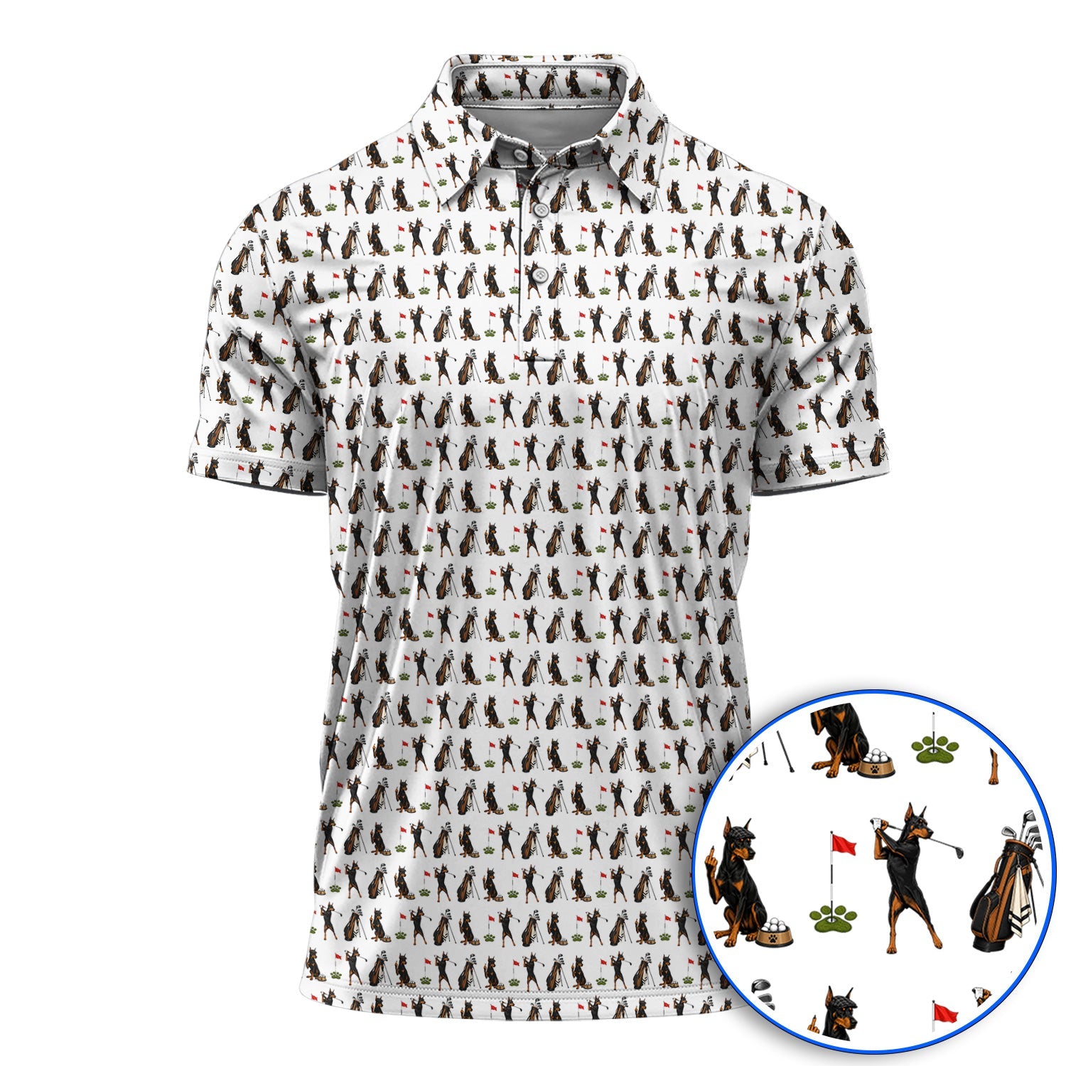 Doberman Golf Shirt, Funny Doberman Pattern Golf Polos, Dog Lover Golf Gift