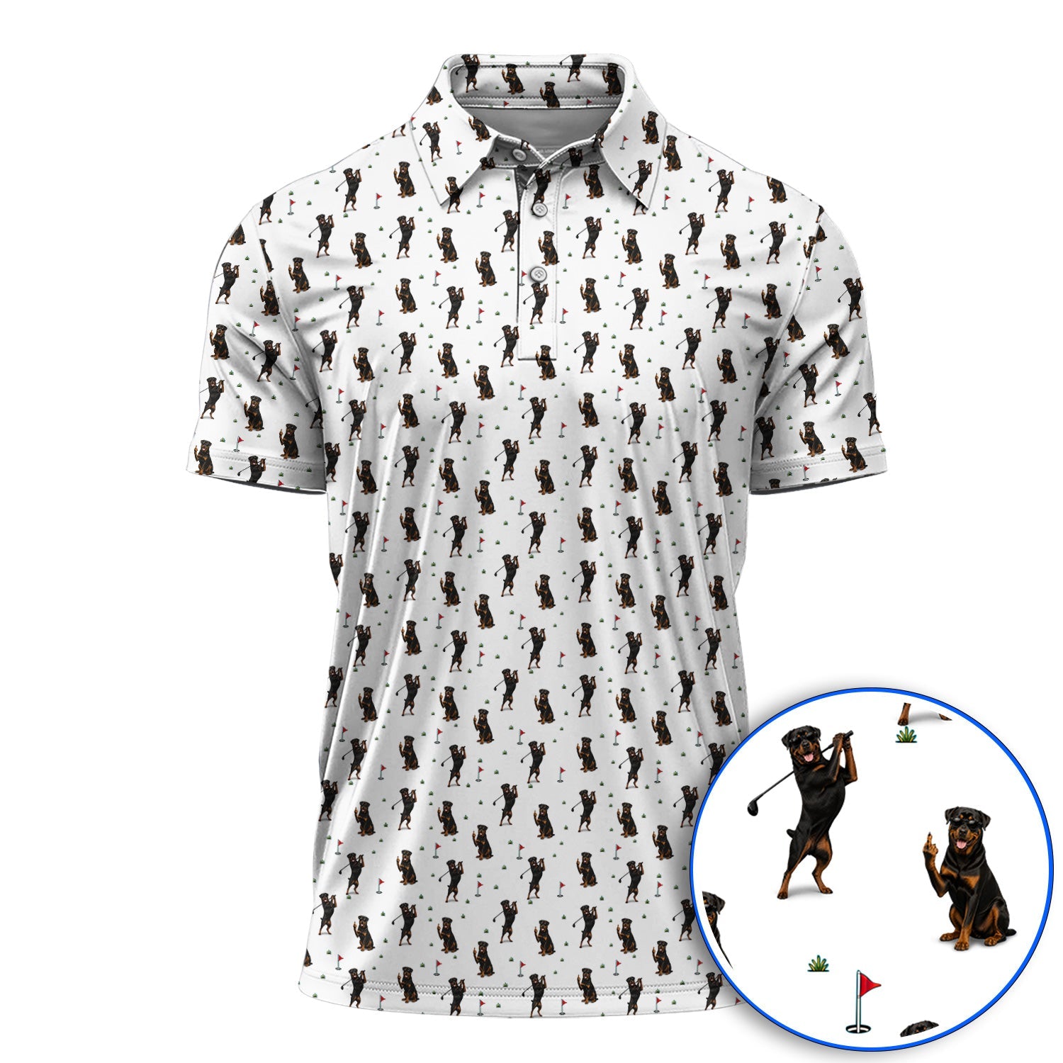 Rottweiler Golf Pattern Polos, Funny Rottweiler Playing Golf Shirt, Dog Lover Gift For Golfer