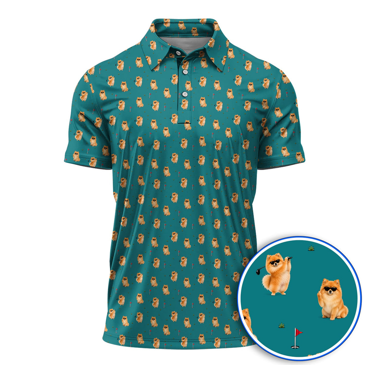 Golden Pomeranian Pattern Golf Polos, Cute Pomeranian Dog Golf Shirt, Golf Gift For Golfer
