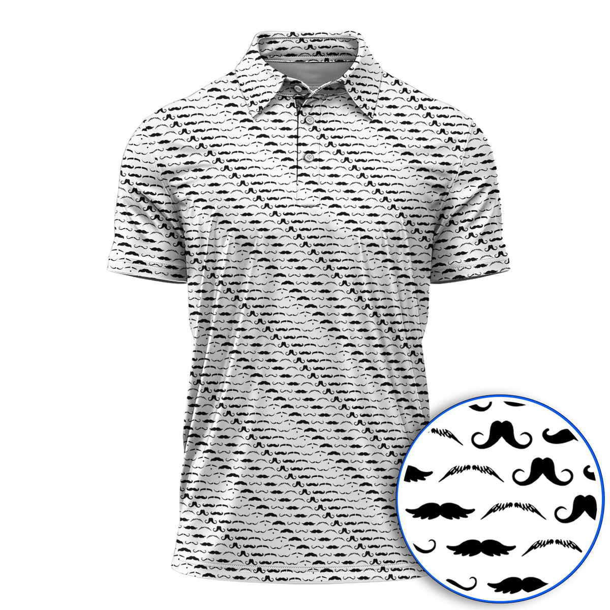 Funny Mustache Golf Polos, Movember Pattern Golf Shirt, Golf Gift for Golfers