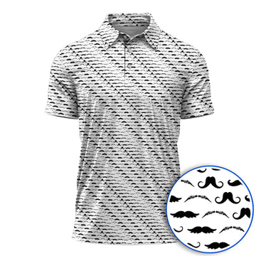 Funny Mustache Golf Polos, Movember Pattern Golf Shirt, Golf Gift for Golfers
