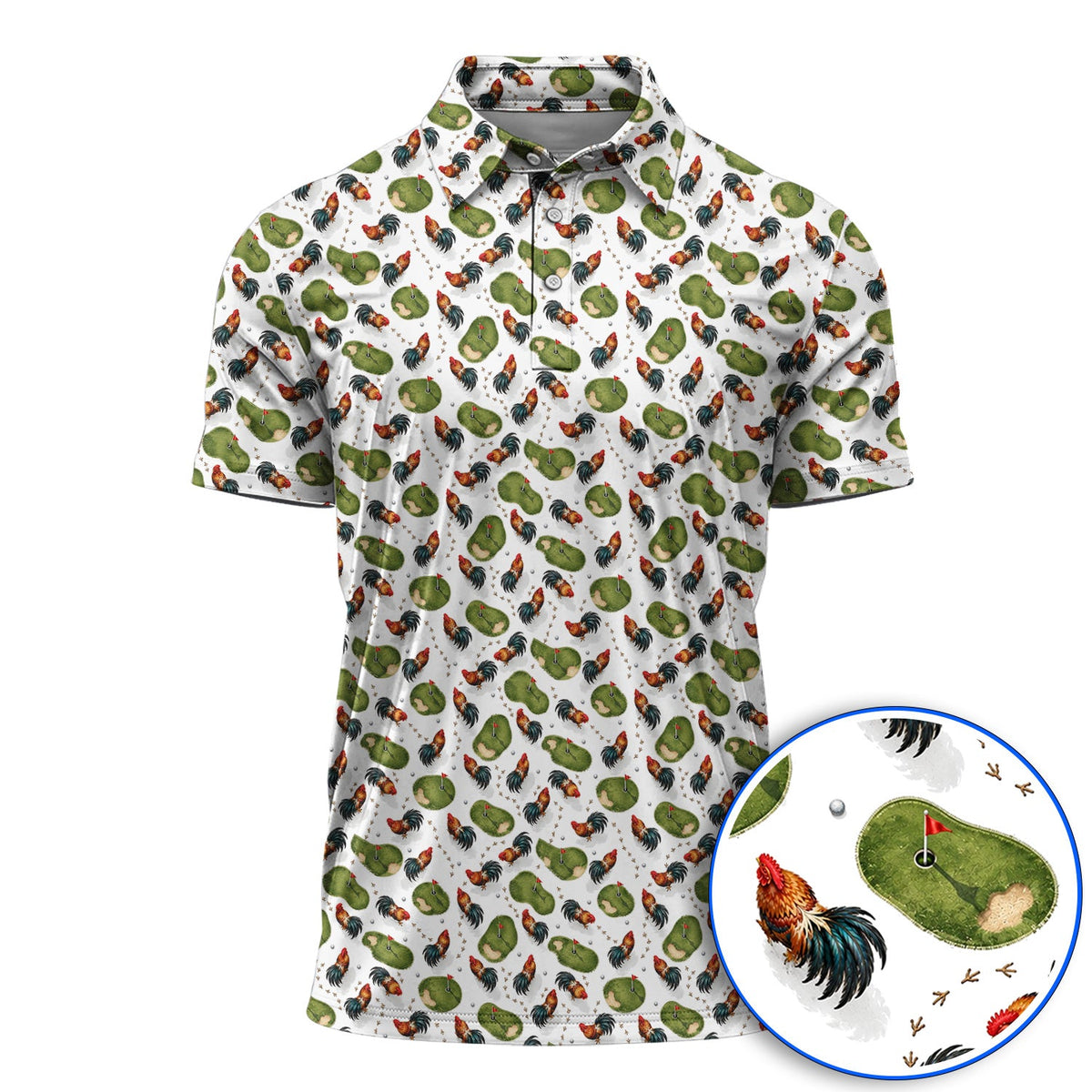 Vintage Rooster Golf Polos, Chicken Pattern Golf Shirt For Rooster Lovers, Golf Gift For Golfers
