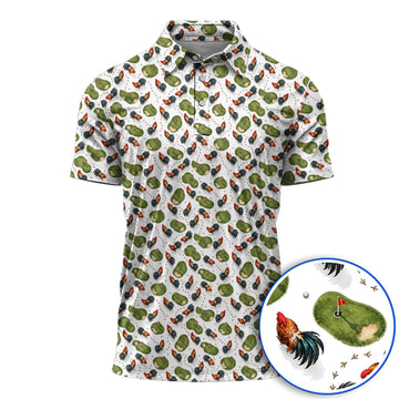 Vintage Rooster Golf Polos, Chicken Pattern Golf Shirt For Rooster Lovers, Golf Gift For Golfers