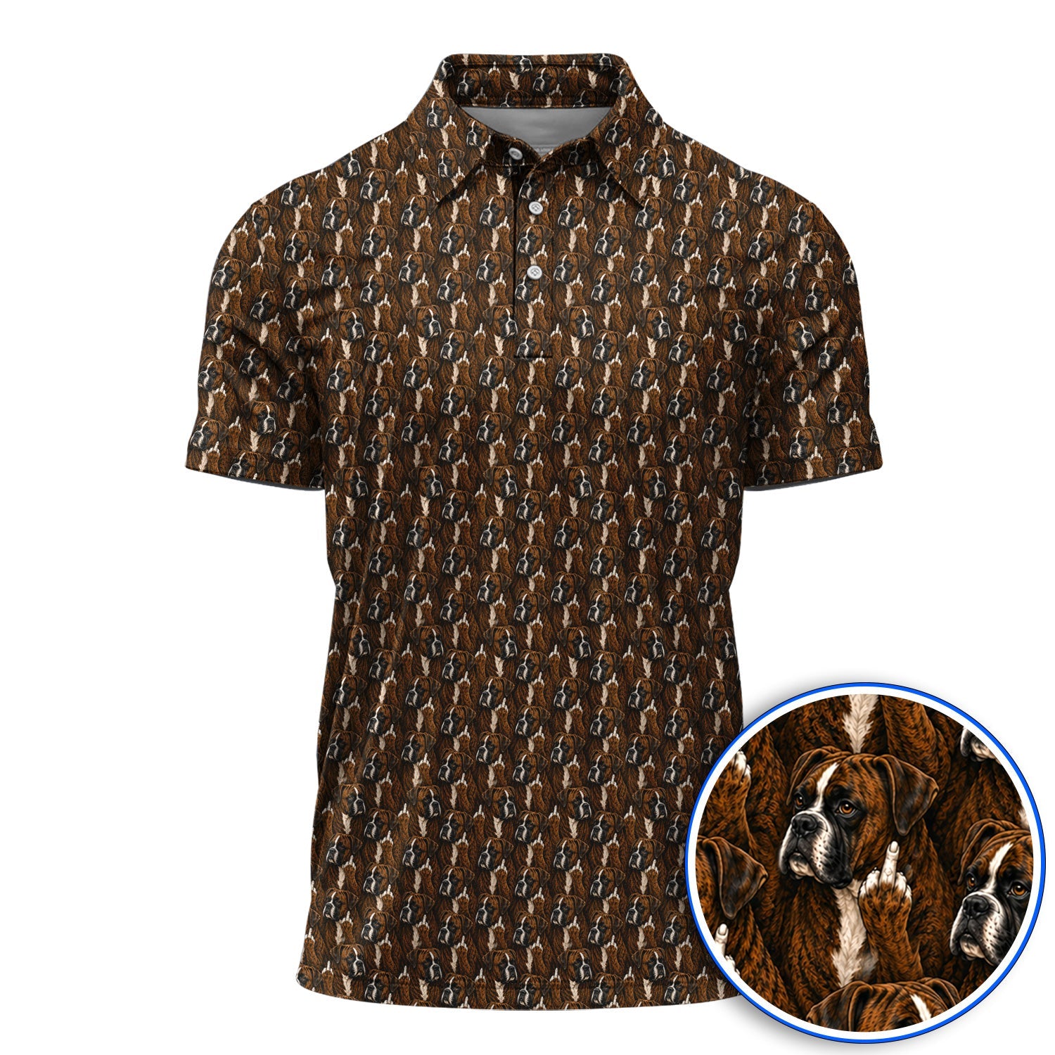 Boxer Middle Finger Golf Polos, Funny Boxer Pattern Golf Shirt for Golfer, Golf Gift for Dog Lovers
