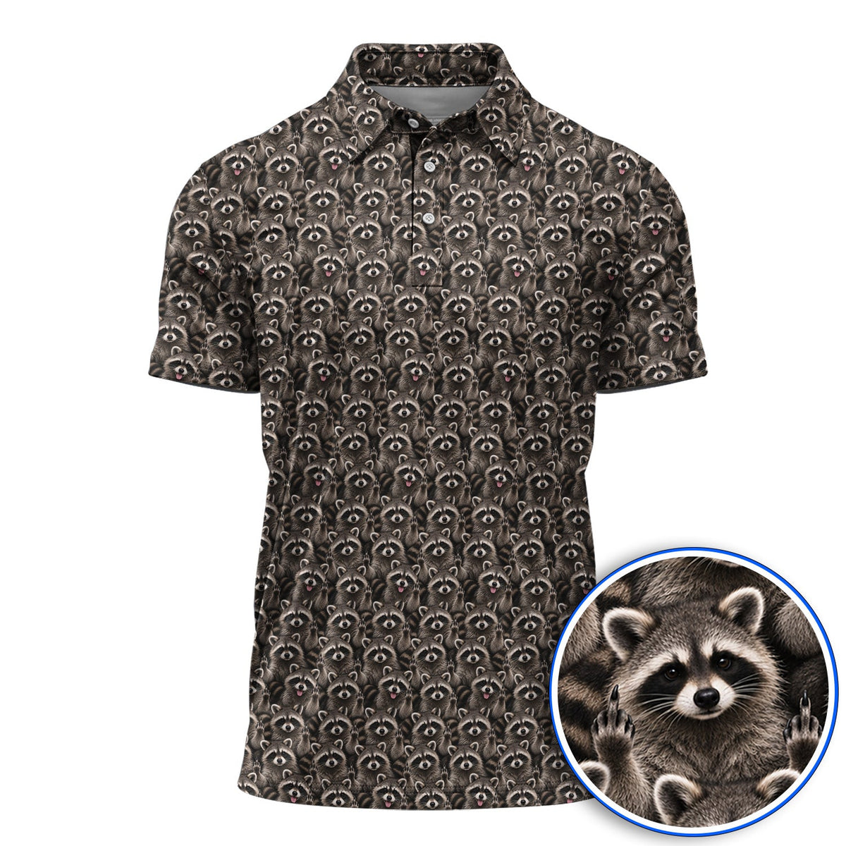 Raccoon Golf Pattern Polos, Crazy Raccoon Golf Shirt, Golf Gift for Golfer