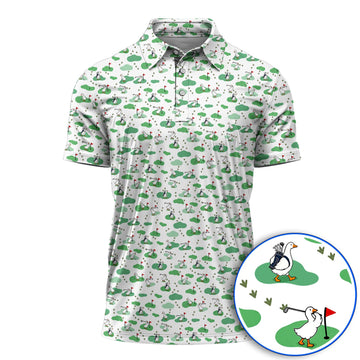 Funny Goose Golf Polos, Playful Golfing Goose Pattern Golf Shirt, Golf Gift For Golfers