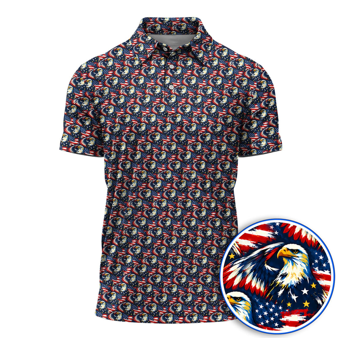 Veteran Bald Eagle Golf Polos, American Flag Patriotic Pattern Golf Shirt, USA Military Golf Gift for Veterans