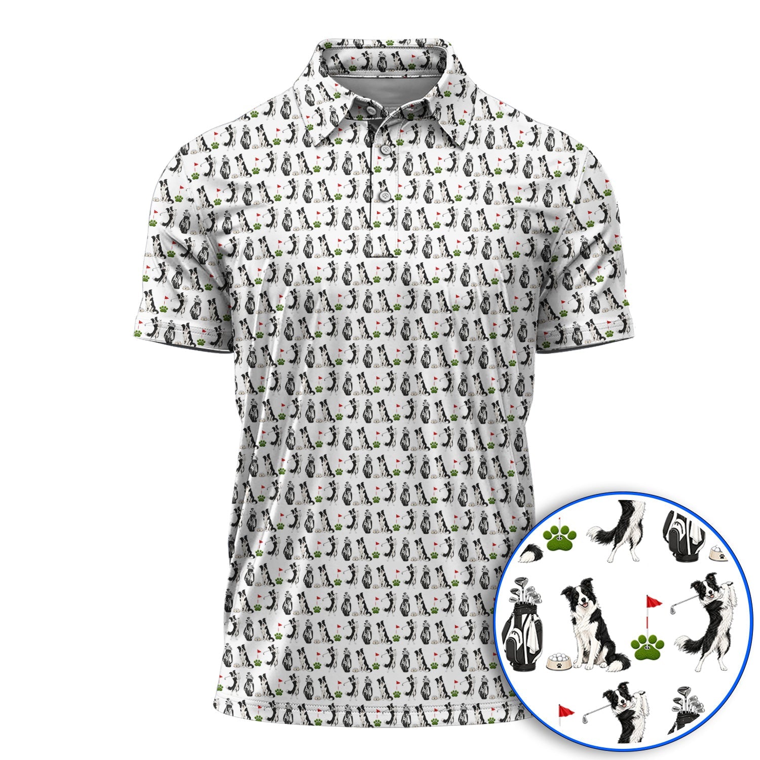Border Collie Golf Polos, Border Collie Pattern Golf Shirt for Dog Lovers, Funny Golf Gift for Golfer