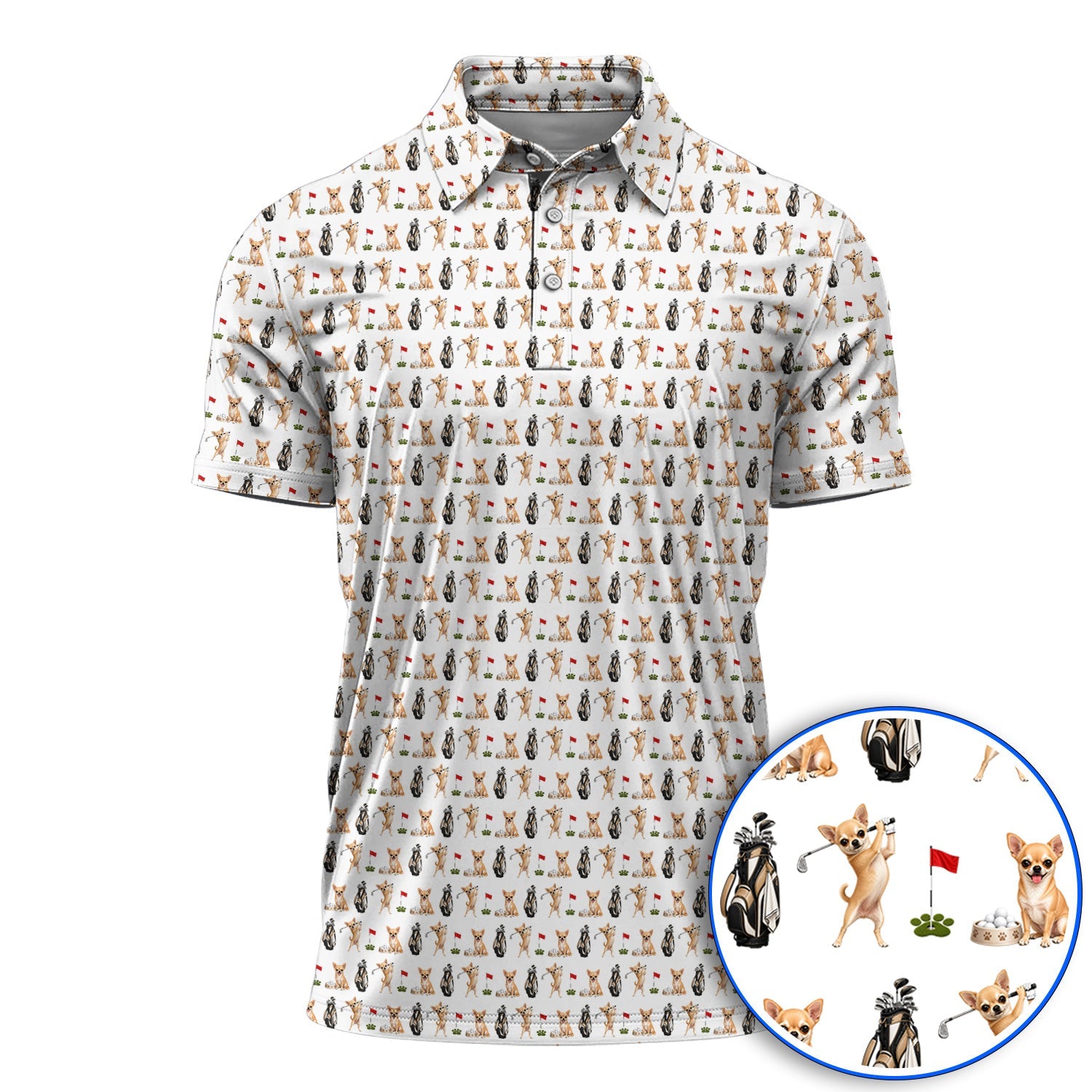 Chihuahua Golf Shirt, Cute Chihuahua Golf Pattern Polos for Dog Lovers, Funny Golf Gift For Golfer