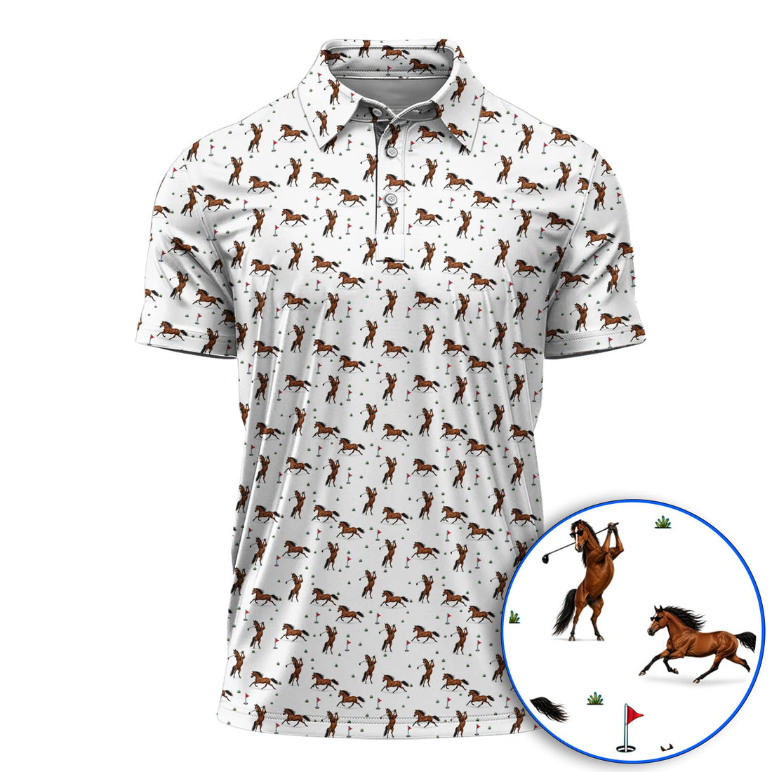 Crazy Horse Golf Pattern Polos, American Quarter Horse Golf Shirt, Western Horse Gift for Golfers