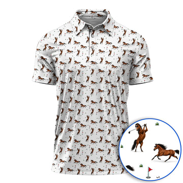 Crazy Horse Golf Pattern Polos, American Quarter Horse Golf Shirt, Western Horse Gift for Golfers