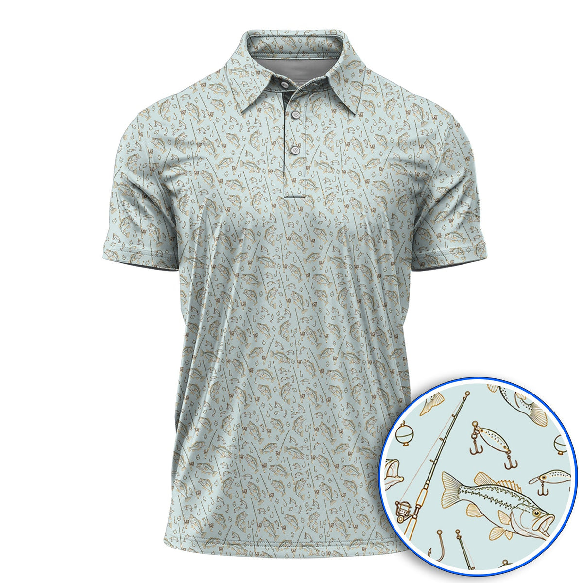 Vintage Bass Fishing Golf Polos, Fishing Lure & Rod Patterm Golf Shirt, Golf Apparel Gift For Golfer