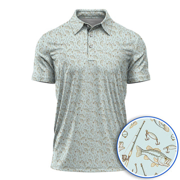 Vintage Bass Fishing Golf Polos, Fishing Lure & Rod Patterm Golf Shirt, Golf Apparel Gift For Golfer