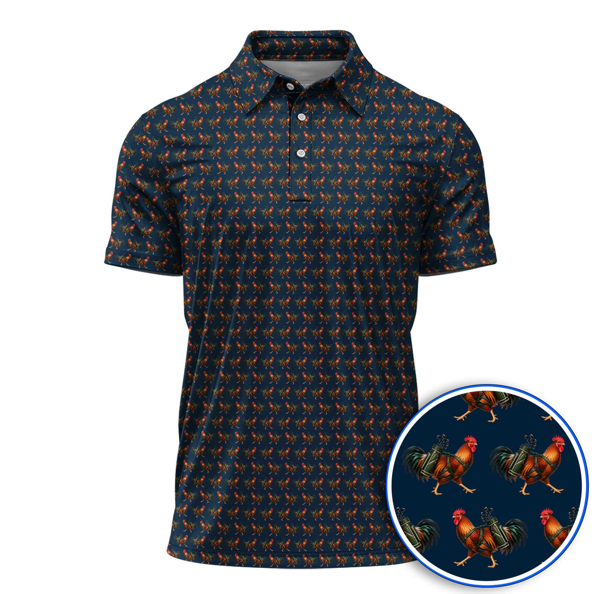 Rooster Pattern Golf Polos, Rooster Golf Shirt For Chicken Lovers, Golf Gift For Golfer