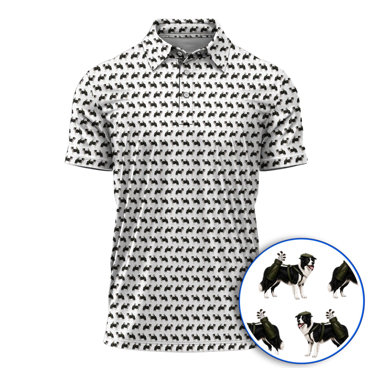 Funny Border Collie Golf Polos, Border Collie Pattern Golf Shirt for Golfer, Dog Lovers Golf Gift