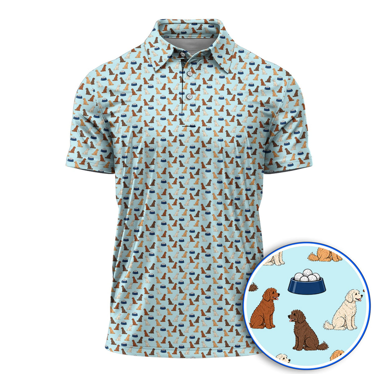 Funny Goldendoodle Pattern Golf Polos, Doodle Dog & Golf Ball Shirt, Golf Gift for Golfers