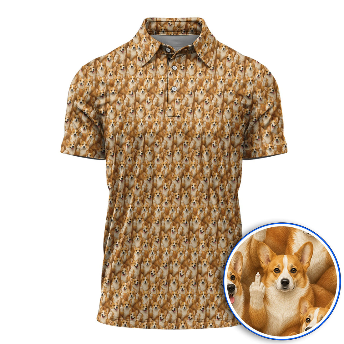 Crazy Corgi Golf Polos, Corgi Pattern Golf Shirt, Golf Gift For Golfer