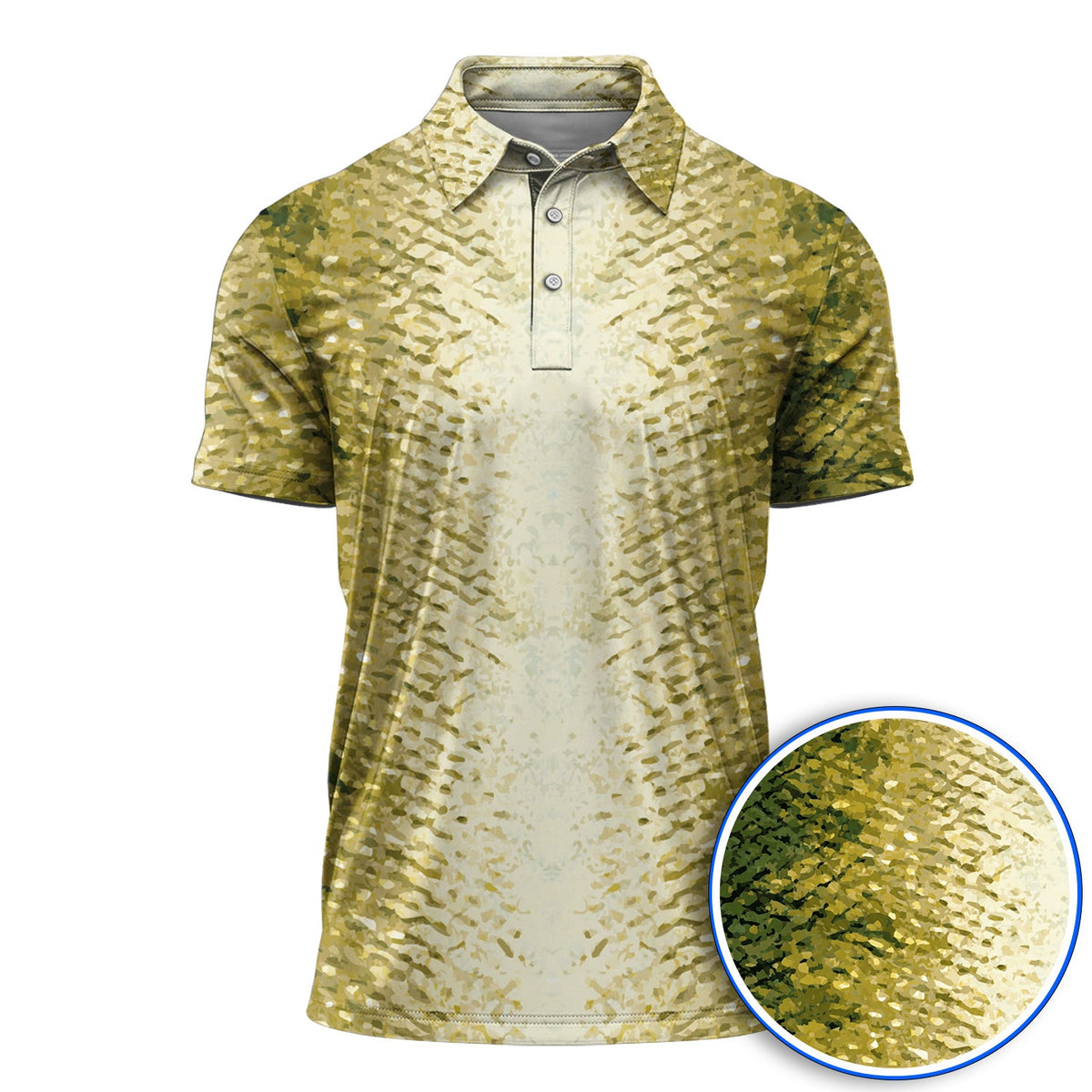 Bass Fishing Pattern Golf Polos, Golden Green Bass Fish Scale Golf Shirt, Golf Gift For Fishers