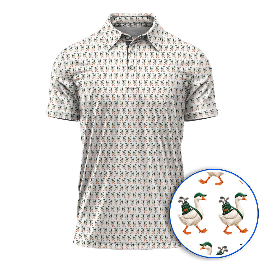Walking Goose Golf Shirt, Funny Goose Pattern Golf Polos, Golf Gift For Golfer