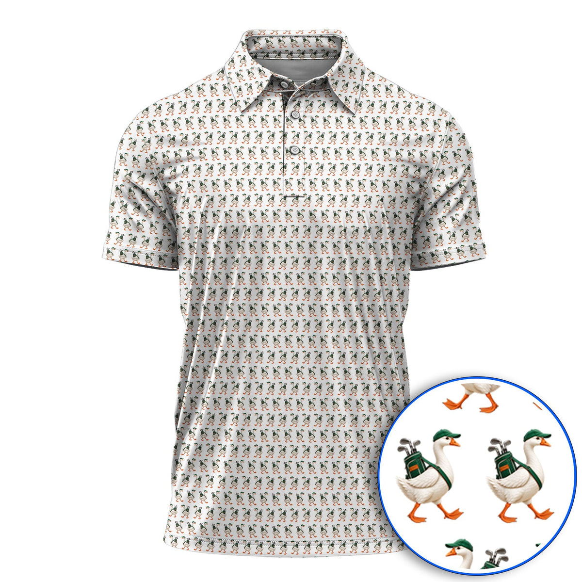 Walking Goose Golf Shirt, Funny Goose Pattern Golf Polos, Golf Gift For Golfer