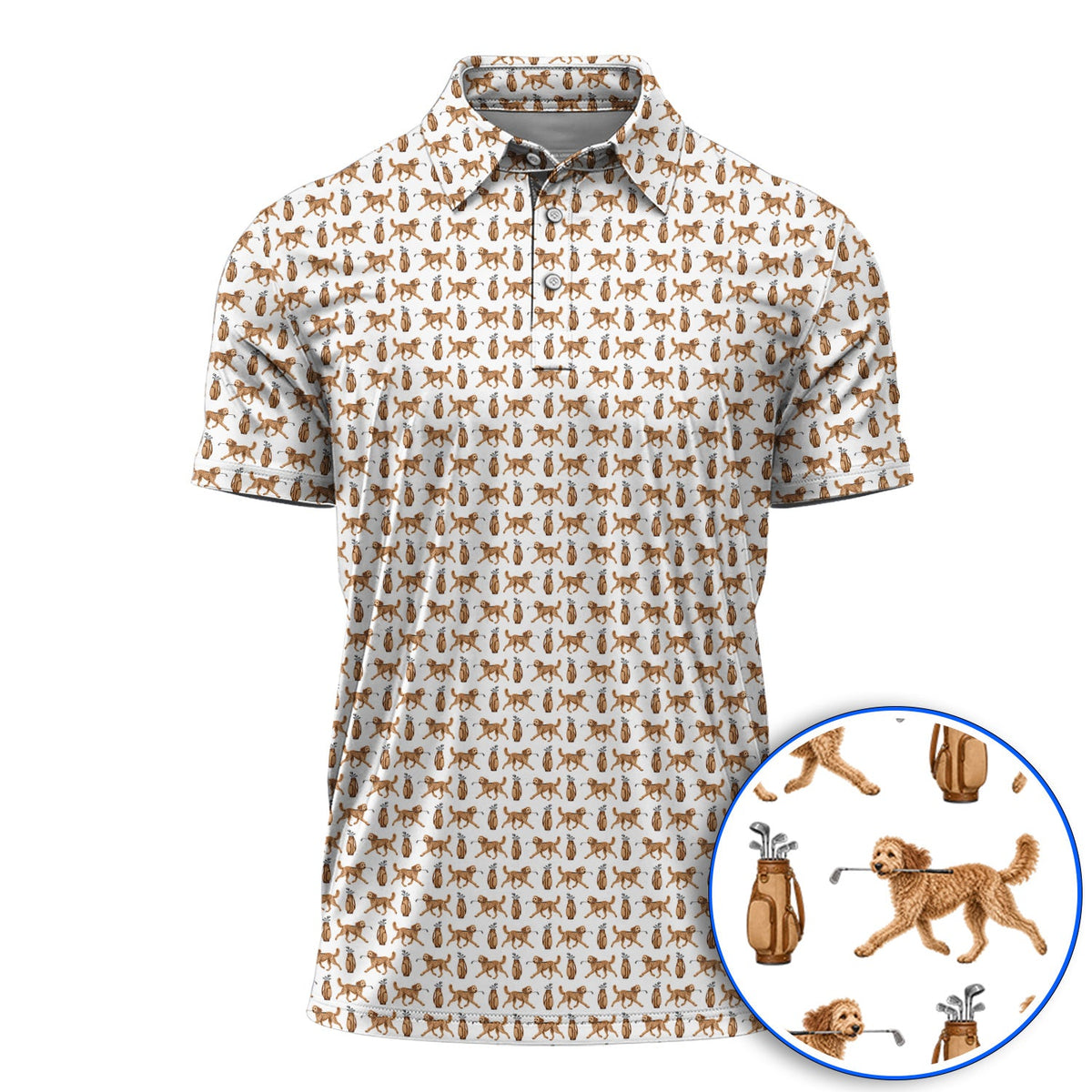 Goldendoodle Golf Shirt, Doodle Dog Pattern Golf Polos, Funny Golf Gift For Dog Lovers