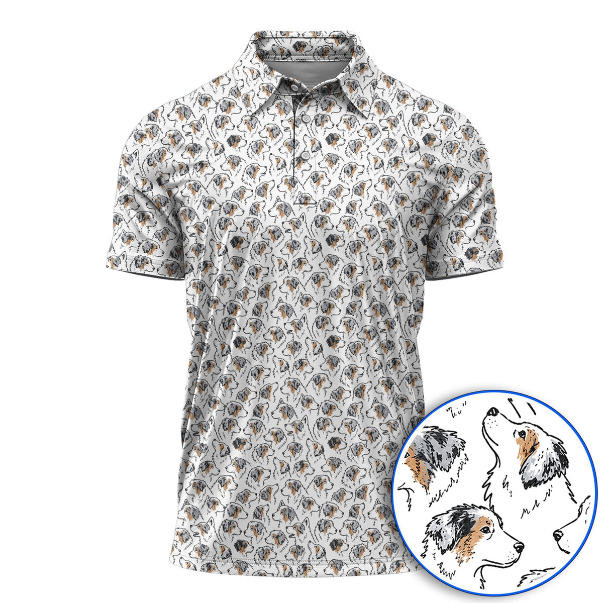 Australian Shepherd Golf Polos, Aussie Dog Pattern Golf Shirt, Golf Gift For Golfer