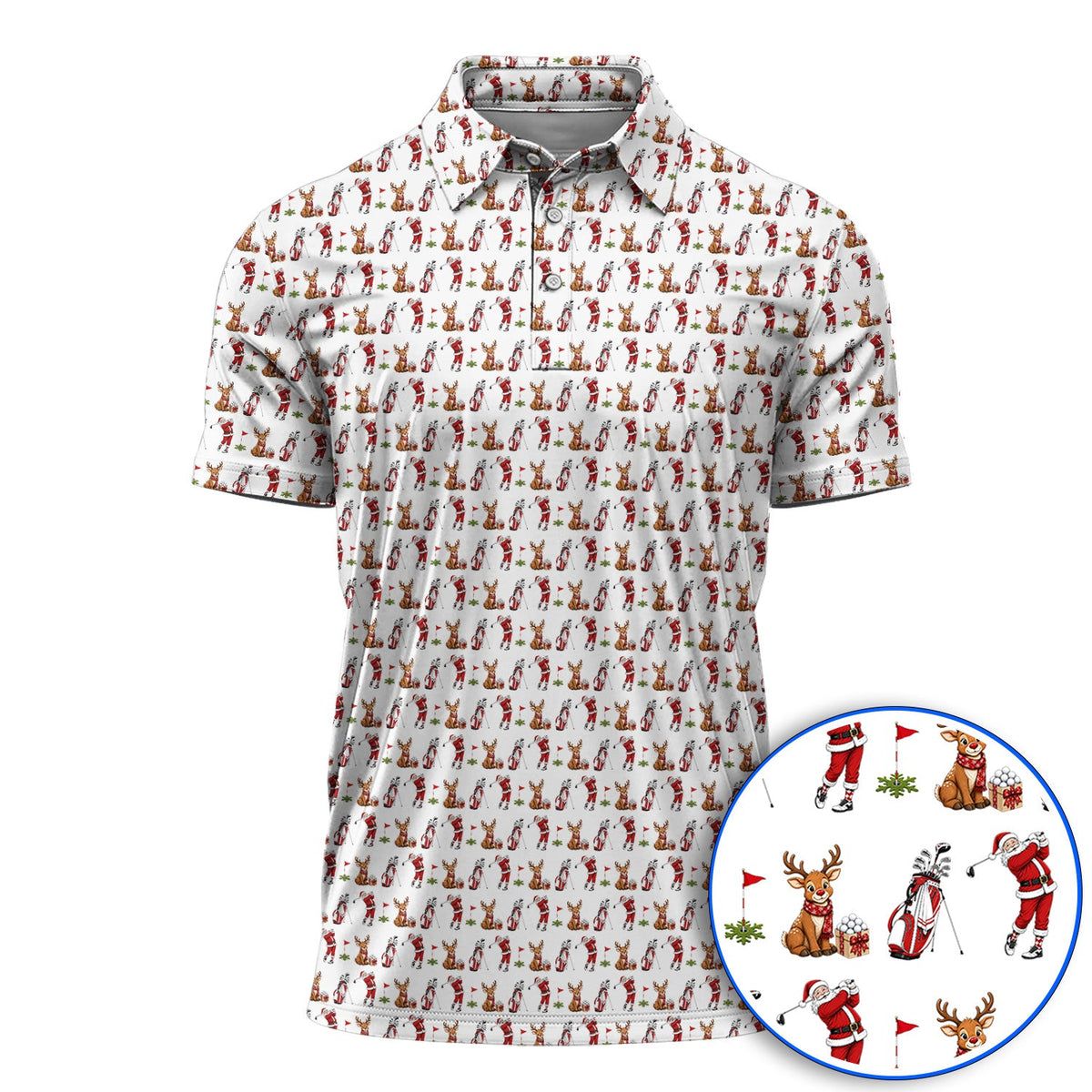 Christmas Golf Pattern Polos, Santa Reindeer Golf Shirt, Xmas Gift For Golfers