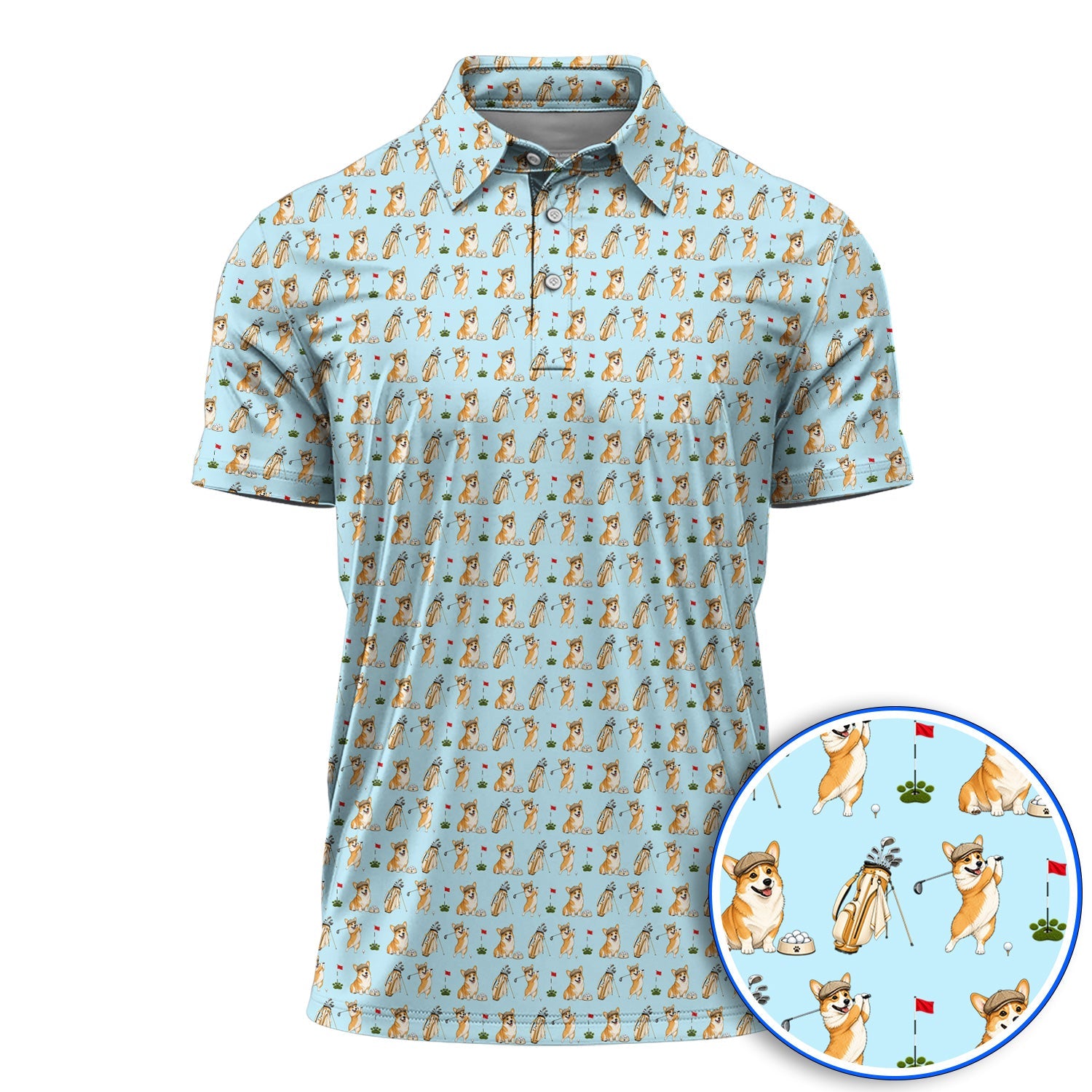 Funny Corgi Golf Shirt, Corgi Pattern Golf Polos, Dog Lover Golf Gift