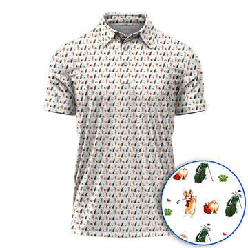 Funny Corgi Christmas Golf Polos, Xmas Corgi Pattern Golf Shirt, Golf Gift For Golfers