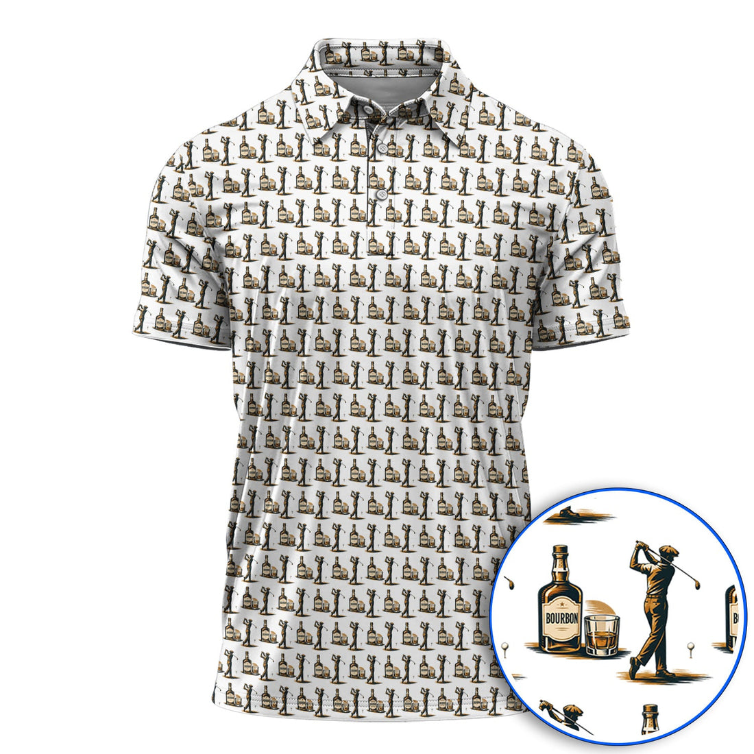 Bourbon Golf Polos, Whiskey Lover Golf Pattern Shirt, Funny Golf Gift For Golfer