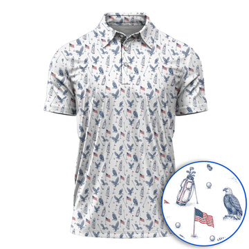 Patriotic Eagle Golf Polos, American Flag Pattern Golf Shirt, USA Independence Golf Apparel