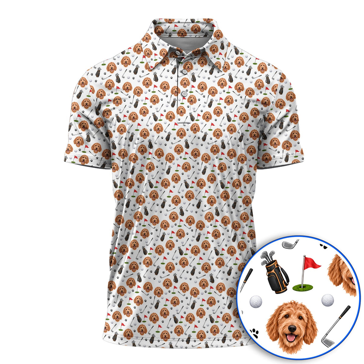 Goldendoodle Golf Polos, Crazy Doodle Dog Pattern Golf Shirt, Golf Gift For Golfers