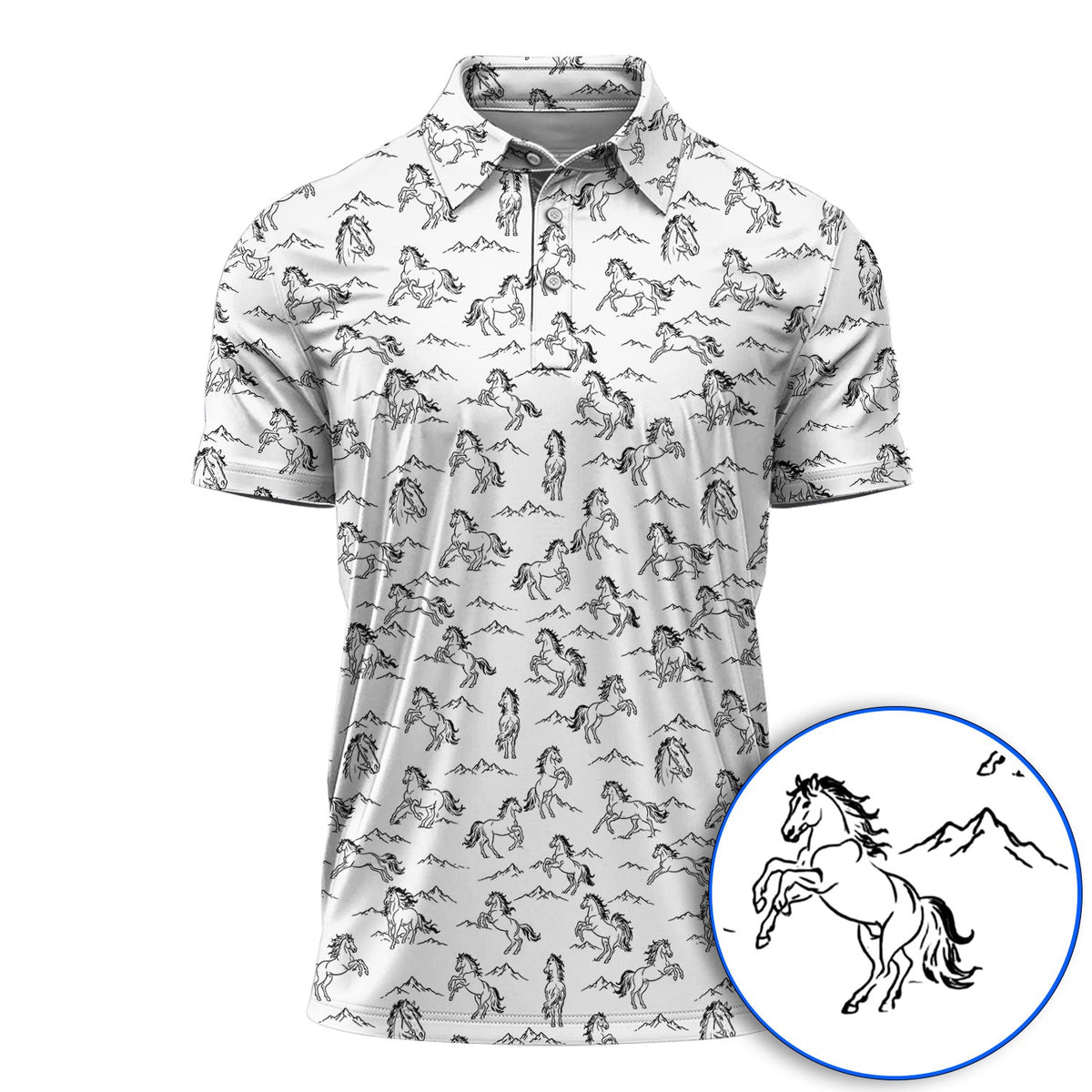 Crazy Horse Golf Pattern Shirt, American Quarter Horse Golf Polos, Western Horse Gift for Golfers